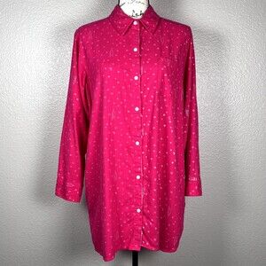 DKNY Sz M Long-Sleeve Pink Button-down Shirt with Pockets, Empire State Glitter